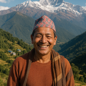 20250618_1424_smiling by nepal mountains_simple, printable art, 300 DPI