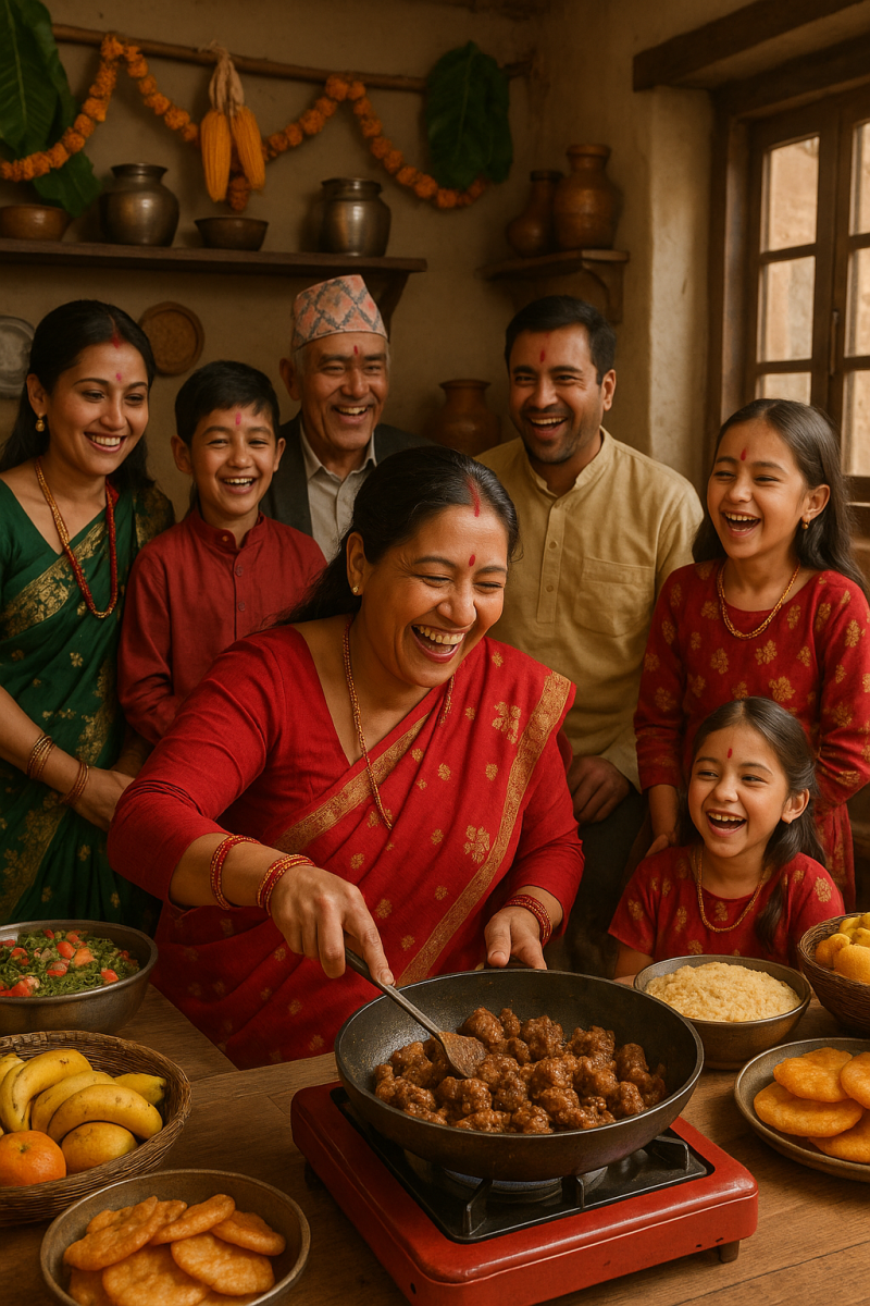 nepalese family festival_simple, printable art, 300 DPI