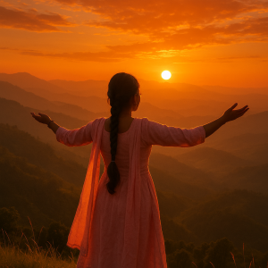 girl at glowy sunset_simple, printable art, 300 DPI