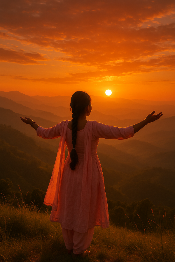 girl at glowy sunset_simple, printable art, 300 DPI