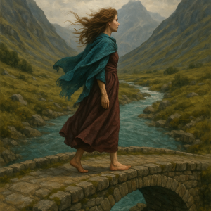 girl on stone bridge_simple, printable art, 300 DPI