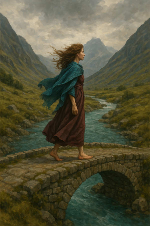 girl on stone bridge_simple, printable art, 300 DPI