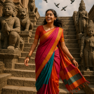 saree-clad pigeon flight_simple, printable art, 300 DPI