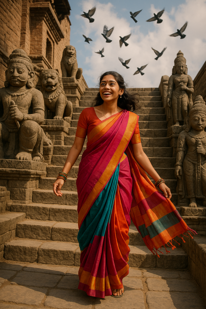 saree-clad pigeon flight_simple, printable art, 300 DPI