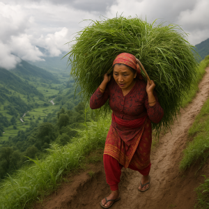 nepali woman climbing_simple, printable art, 300 DPI
