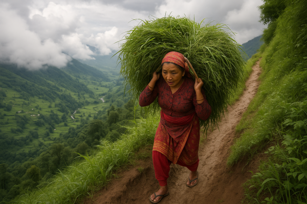 nepali woman climbing_simple, printable art, 300 DPI