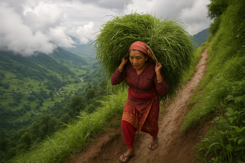 nepali woman climbing_simple, printable art, 300 DPI