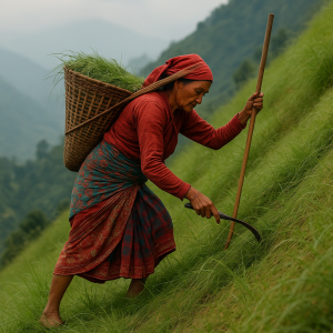 nepali woman balancing gracefully_simple, printable art, 300 DPI