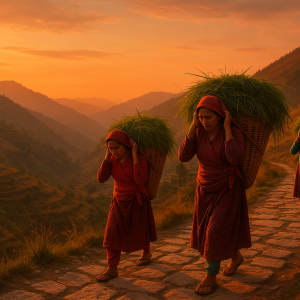 nepali women at sunset_simple, printable art, 300 DPI