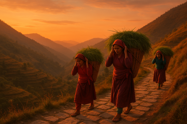 nepali women at sunset_simple, printable art, 300 DPI