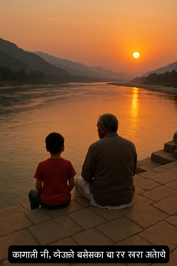 1234_सिँढीमा बसेका बा छोरा_simple, printable art, 300 DPI