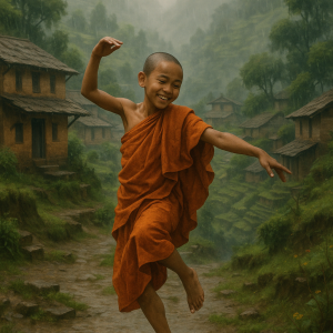 monk dancing in rain_simple, printable art, 300 DPI