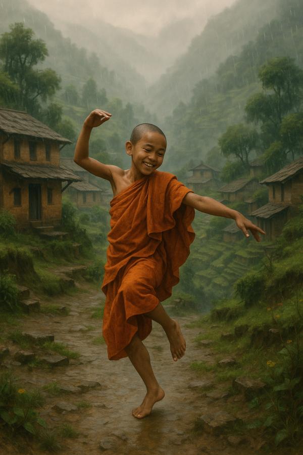 monk dancing in rain_simple, printable art, 300 DPI