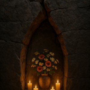 candlelit rock shrine_simple, printable art, 300 DPI