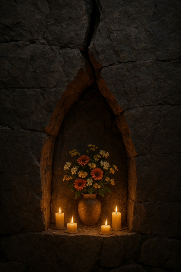 candlelit rock shrine_simple, printable art, 300 DPI