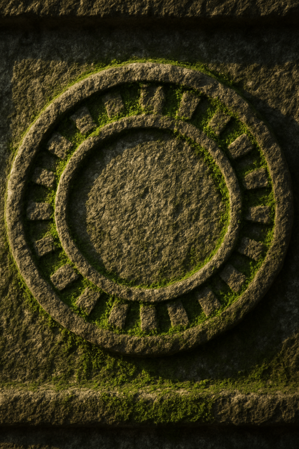 mossy stone drum carving_, printable art, 300 DPI