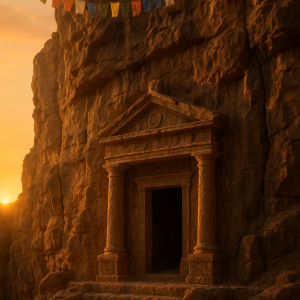 temple in cliff_simple, printable art, 300 DPI