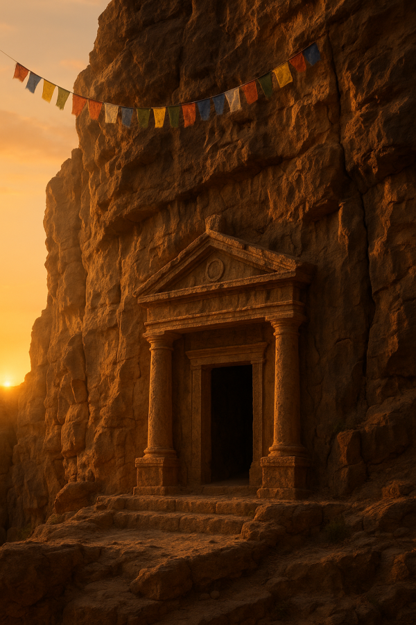 temple in cliff_simple, printable art, 300 DPI