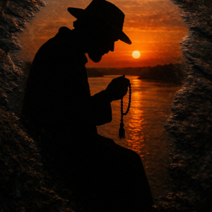 1608_pilgrim's silhouette reflection_, printable art, 300 DPI