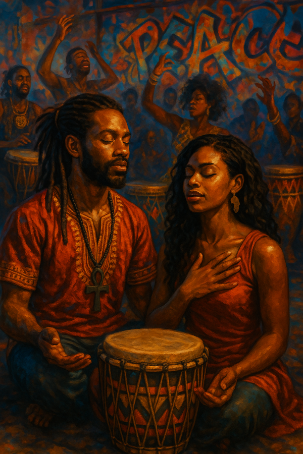 afrocentric celebration scene_simple, printable art, 300 DPI