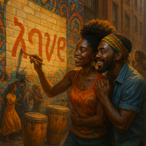 afrocentric love mural_simple, printable art, 300 DPI