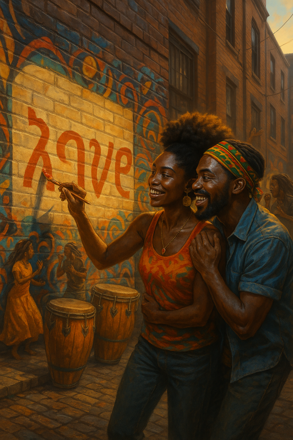 afrocentric love mural_simple, printable art, 300 DPI