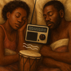radio with african drums_simple, printable art, 300 DPI