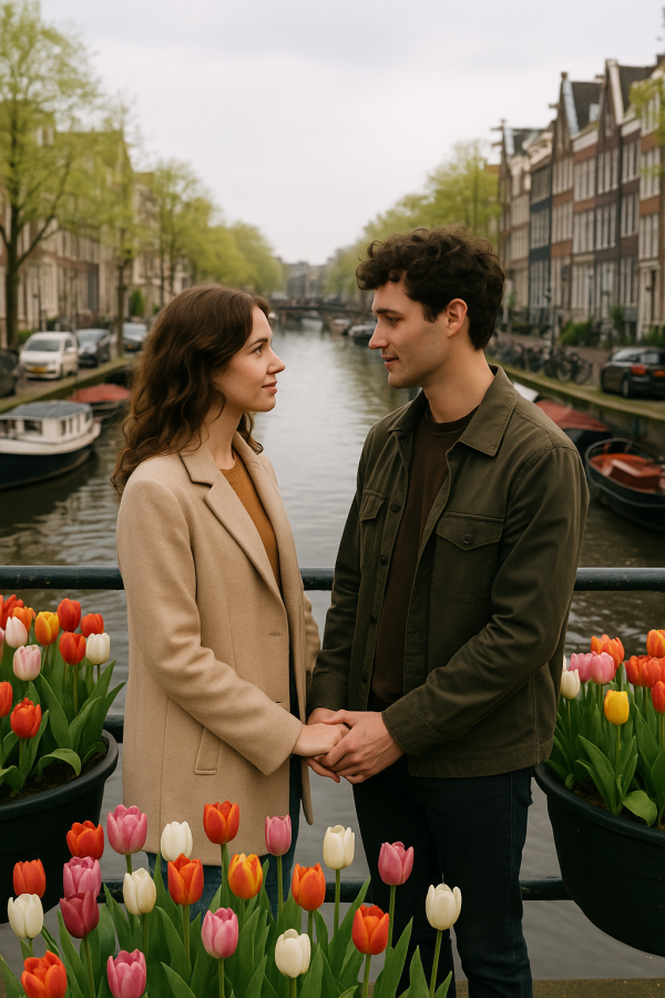 romantic amsterdam bridge moment_simple, printable art, 300 DPI