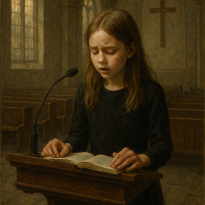 eulogy in empty church_simple, printable art, 300 DPI