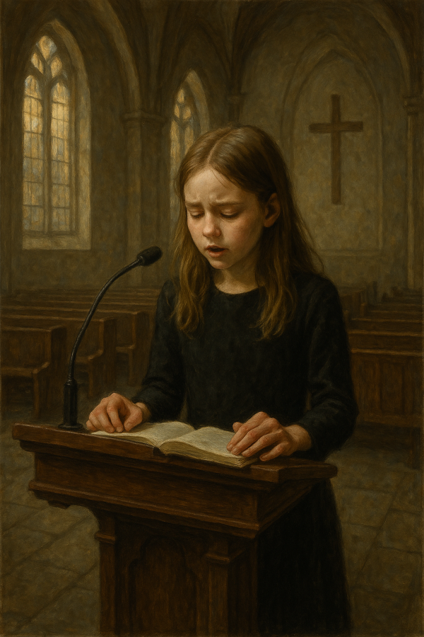 eulogy in empty church_simple, printable art, 300 DPI