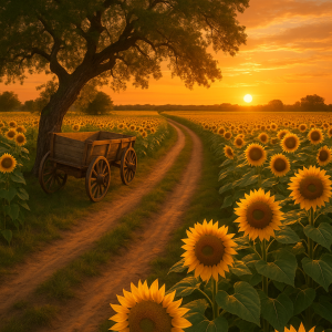 sunflower pathway at sunset_simple, printable art, 300 DPI
