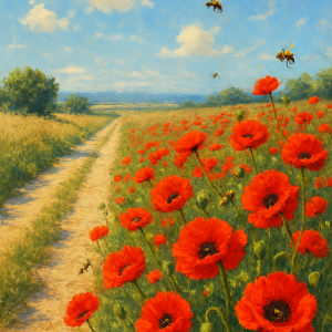1848_wild poppies in sunlight_simple, printable art, 300 DPI