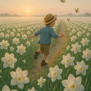 1849_morning dew daffodils_simple, printable art, 300 DPI