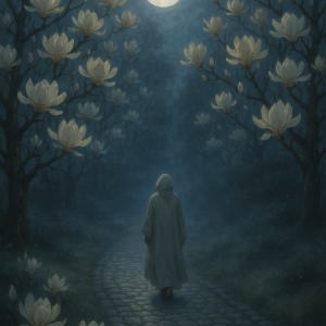 moonlit magnolia walk_simple, printable art, 300 DPI