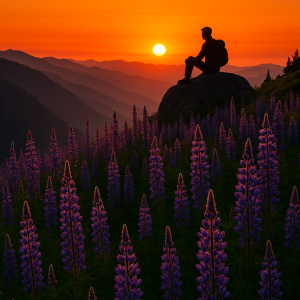 sunset on lupine ridge_simple, printable art, 300 DPI
