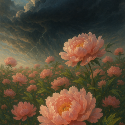 Peonies Amidst Gathering Storm_