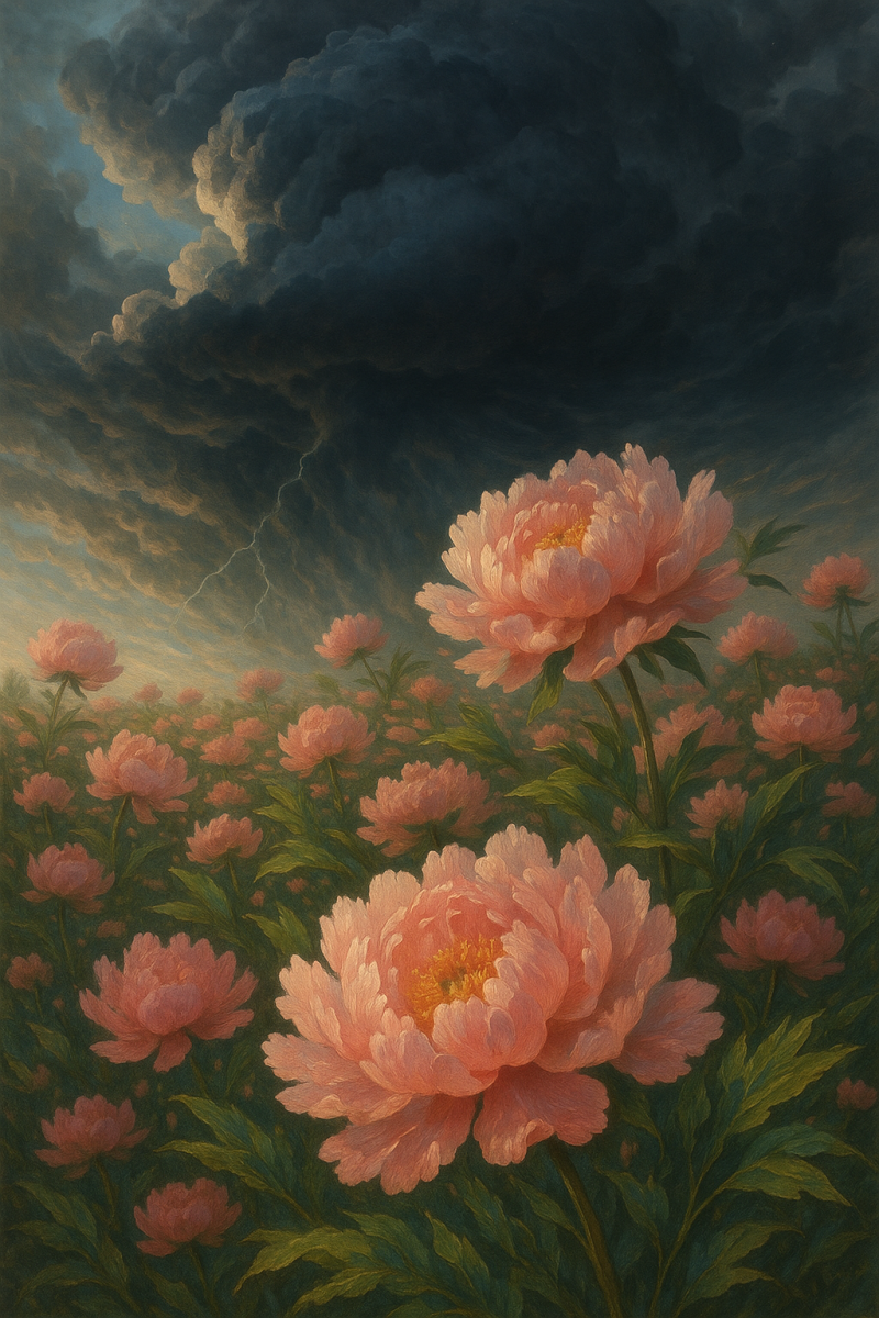 Peonies Amidst Gathering Storm_