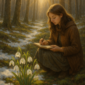 1858_snowdrops and sunbeams_simple, printable art, 300 DPI