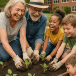 Joyful Community Gardening digital artwork for bedroom or office