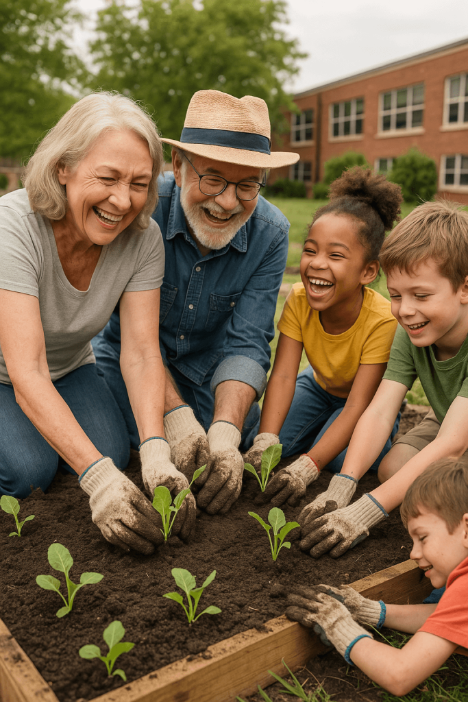 Joyful Community Gardening digital artwork for bedroom or office