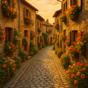 20250627_2335_charming cobblestone street, printable art, 300 DPI