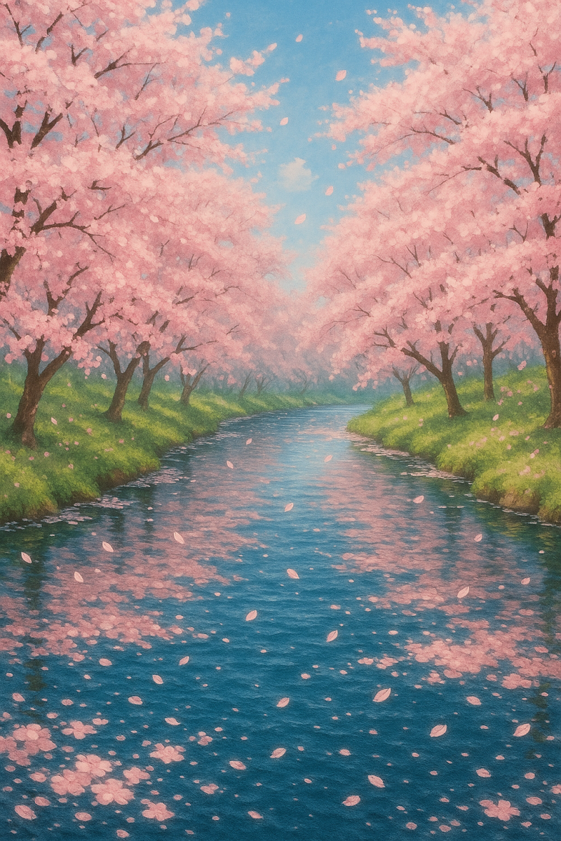 Cherry Blossoms by River