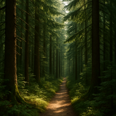 Sunlit Evergreen Pathway