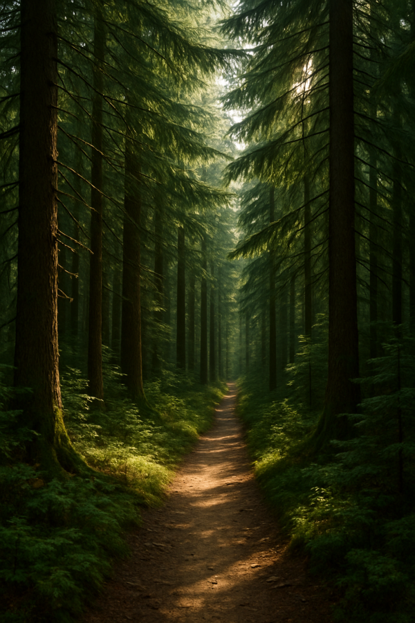 20250627_2340_sunlit evergreen pathway, printable art, 300 DPI
