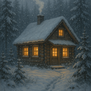 20250627_2341_cozy snowy cabin, printable art, 300 DPI