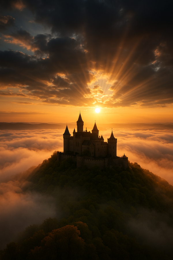 20250627_2342_sunrise over hilltop castle, printable art, 300 DPI