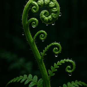20250627_2353_fern unfurling in dew, printable art, 300 DPI