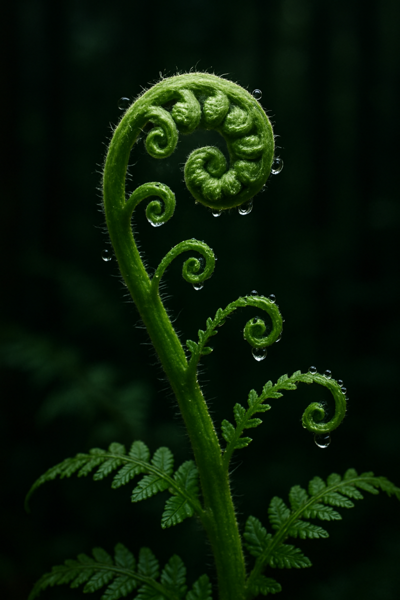 Fern Unfurling in Dew