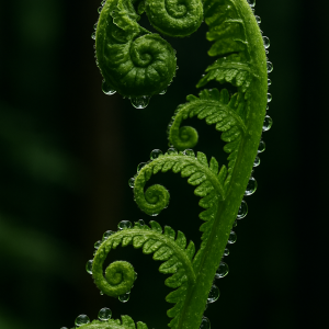 20250627_2353_fern unfurling in dew, printable art, 300 DPI