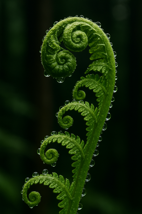 20250627_2353_fern unfurling in dew, printable art, 300 DPI
